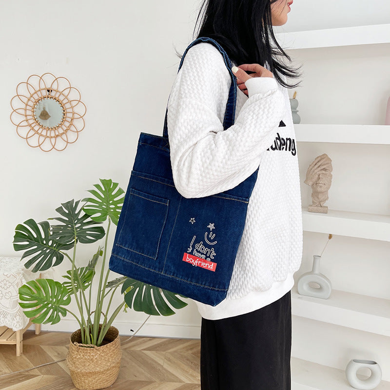 Women's Simple All-match Shoulder Denim Handbag